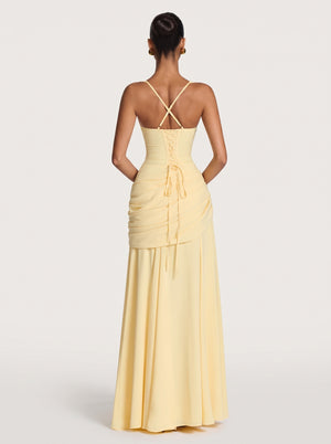 Ruched Lace-Up Maxi Dress