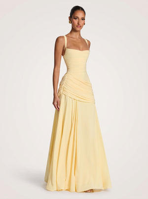 Ruched Lace-Up Maxi Dress
