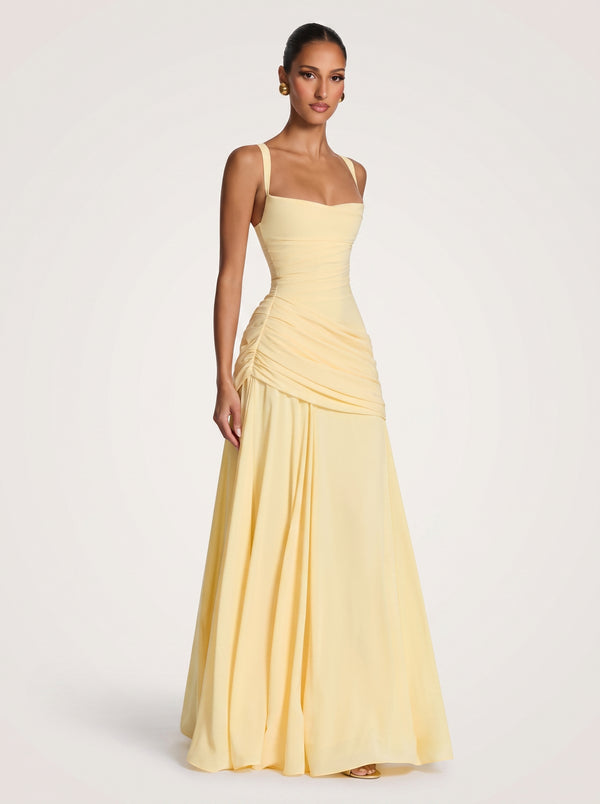 Ruched Lace-Up Maxi Dress