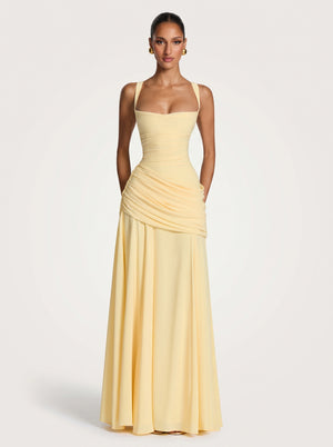 Ruched Lace-Up Maxi Dress