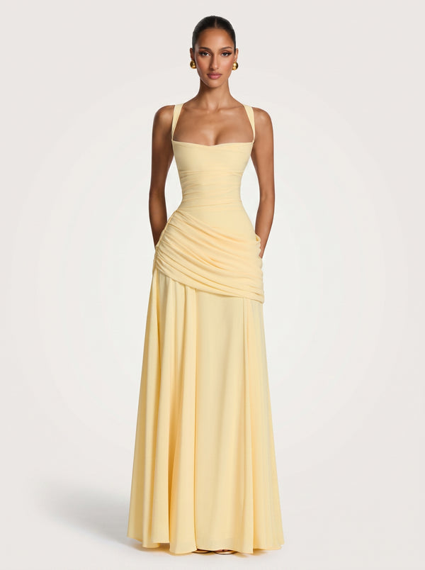 Ruched Lace-Up Maxi Dress