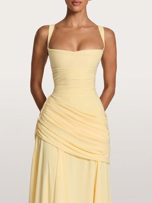 Ruched Lace-Up Maxi Dress