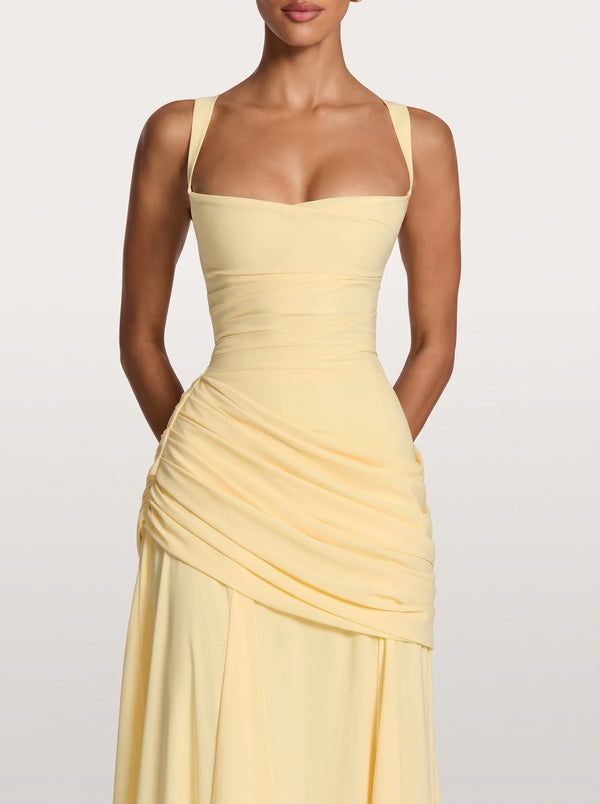 Ruched Lace-Up Maxi Dress