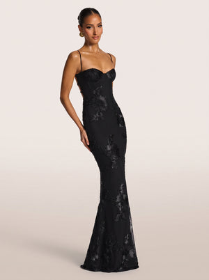 NoirFlora Corset Maxi Dress