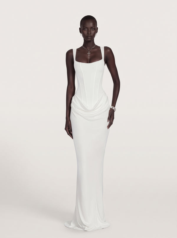 Square Neck Corset Waist Maxi Dress