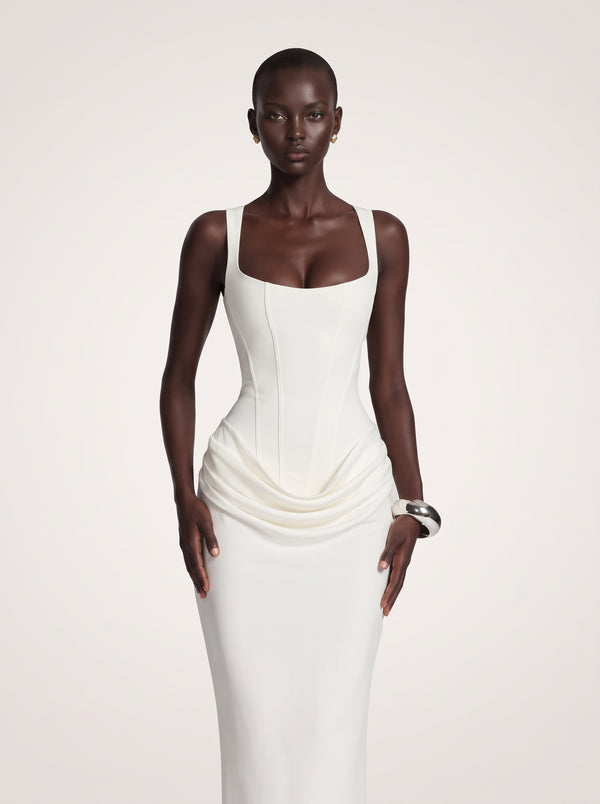 Square Neck Corset Waist Maxi Dress