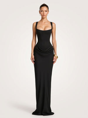 Square Neck Corset Waist Maxi Dress