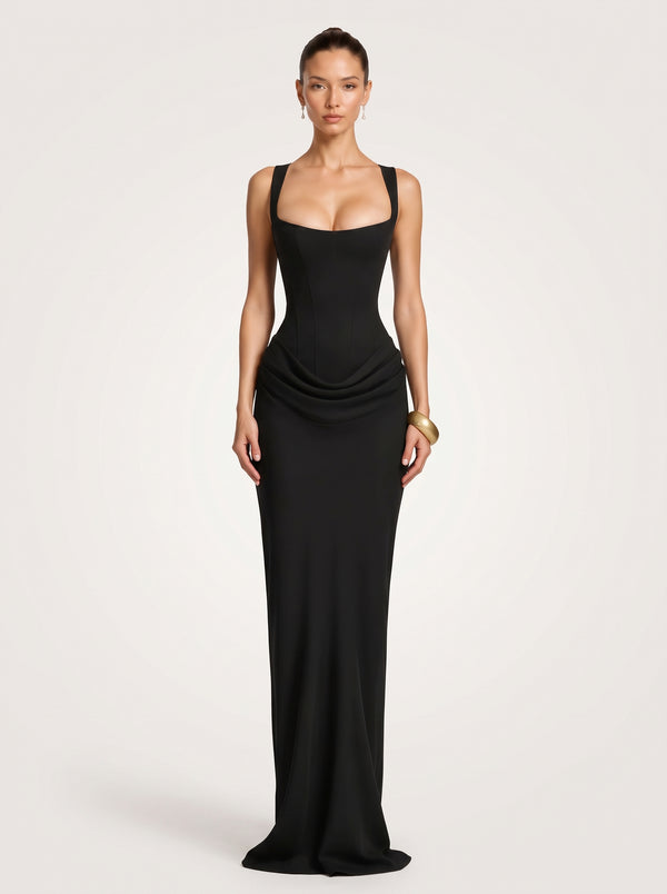 Square Neck Corset Waist Maxi Dress