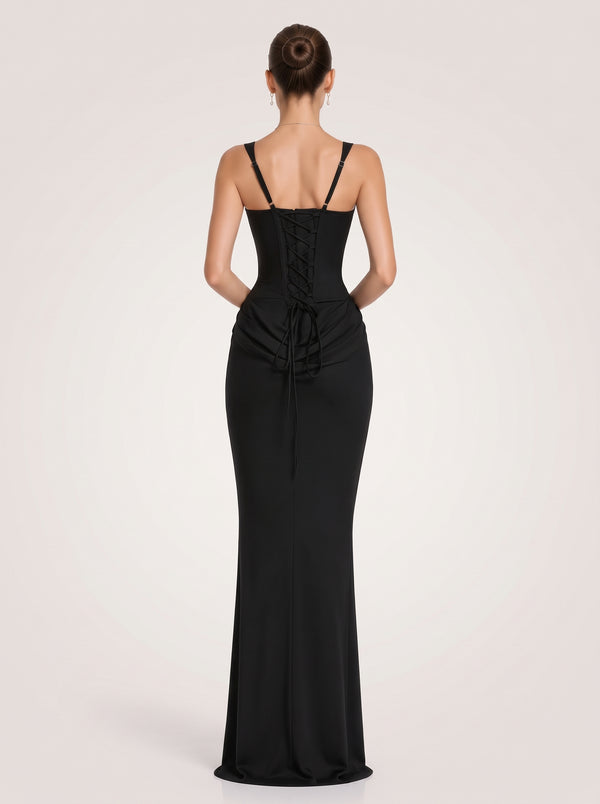 Square Neck Corset Waist Maxi Dress