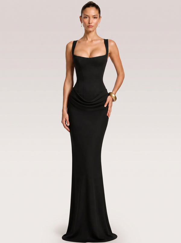 Square Neck Corset Waist Maxi Dress