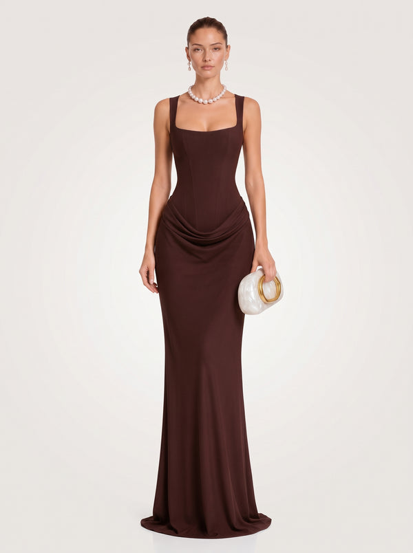 Square Neck Corset Waist Maxi Dress
