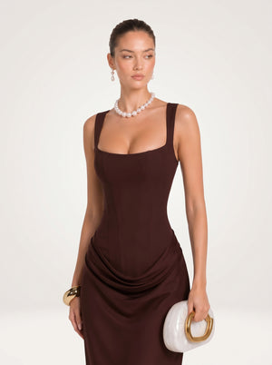 Square Neck Corset Waist Maxi Dress