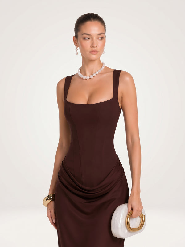 Square Neck Corset Waist Maxi Dress