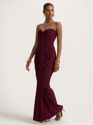 Strapless Ruched Drape Maxi Dress