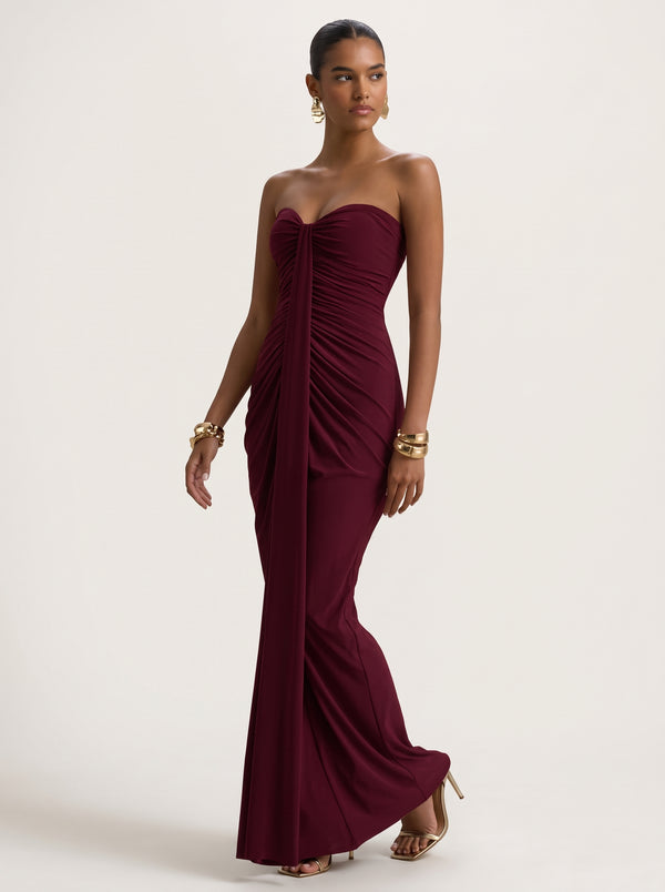 Strapless Ruched Drape Maxi Dress
