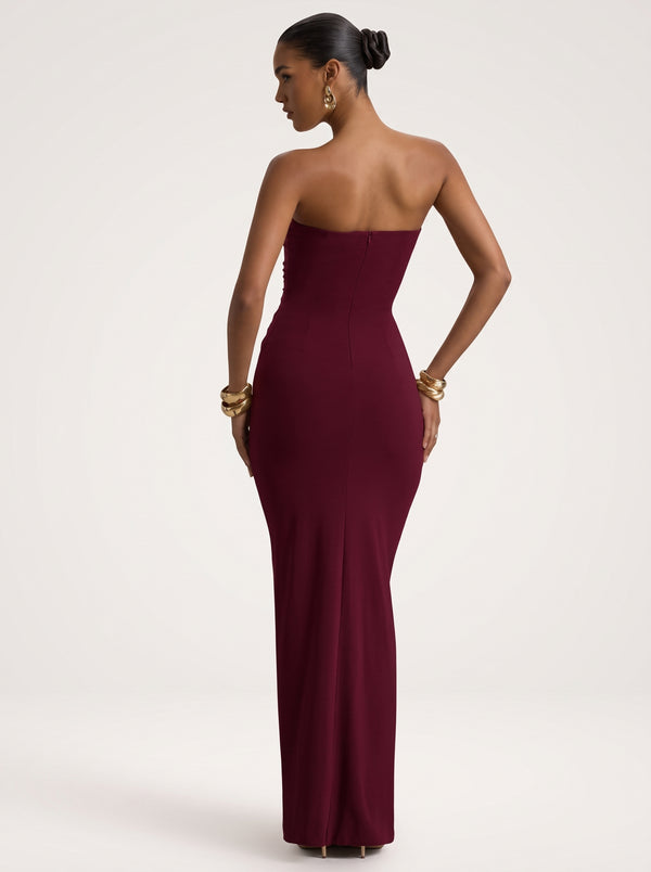 Strapless Ruched Drape Maxi Dress