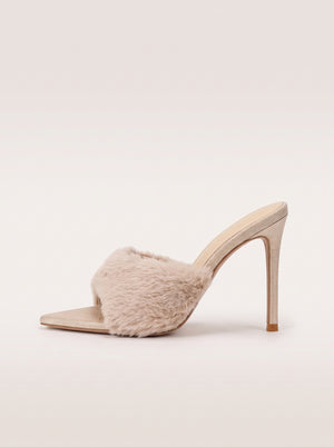 Fluffy Open Toe Stiletto Mules