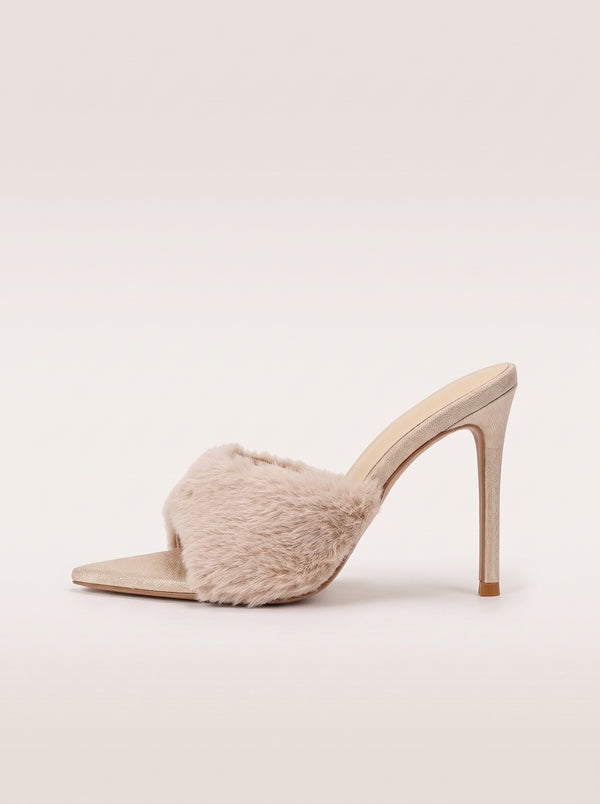 Fluffy Open Toe Stiletto Mules