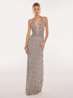 Robe Longue Dos Nu à Pois