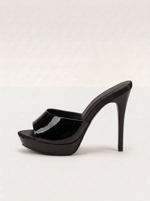 Black Patent Platform Stiletto Mules