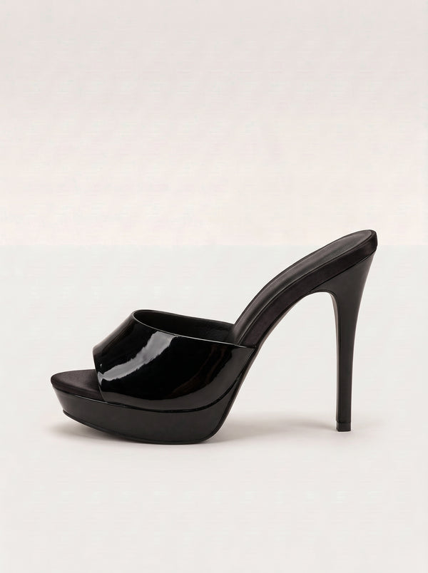 Black Patent Platform Stiletto Mules
