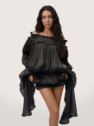 LimeLuxe Ruffle Black Mini Dress