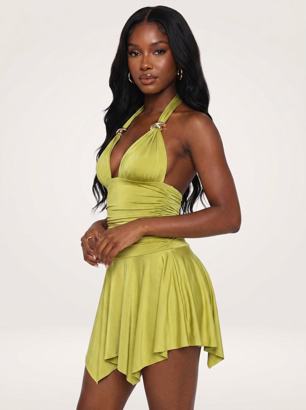 Gold Ring Halter Mini Dress