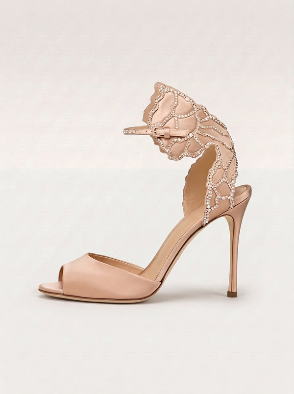 Rhinestone Butterfly Satin Stiletto Sandals