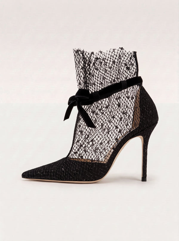Lace Mesh Bow Stiletto Heels