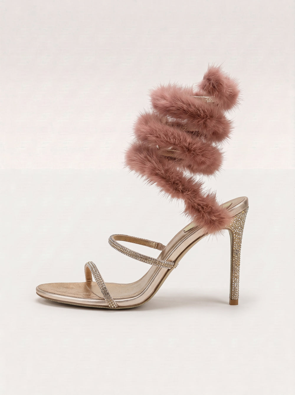 Fluffy Spiral Rhinestone Stiletto Sandals