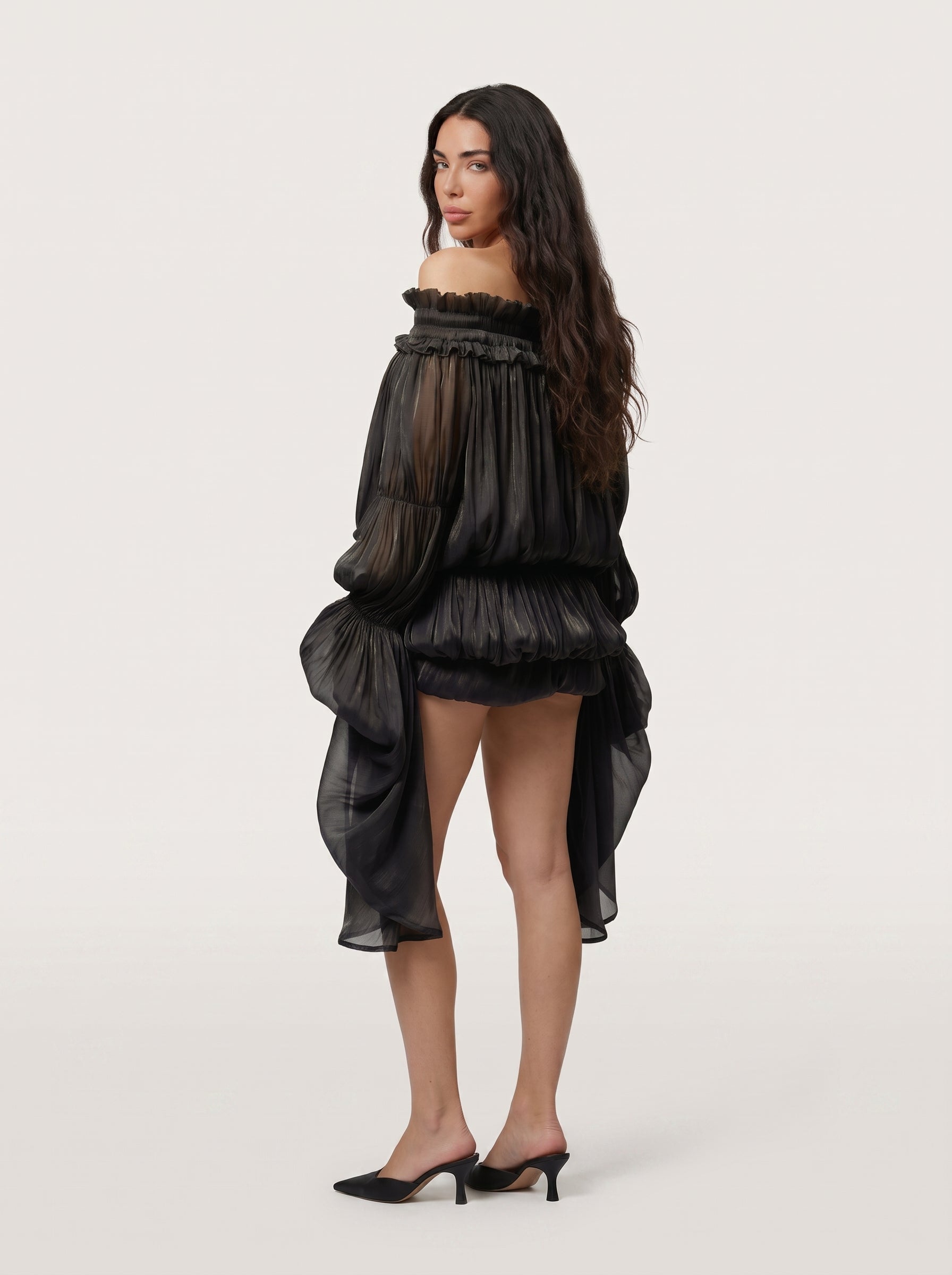 LimeLuxe Ruffle Black Mini Dress M