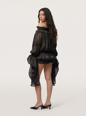 LimeLuxe Ruffle Black Mini Dress