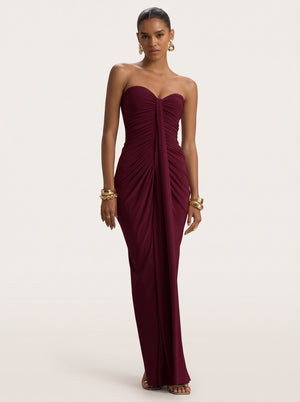 Strapless Ruched Drape Maxi Dress
