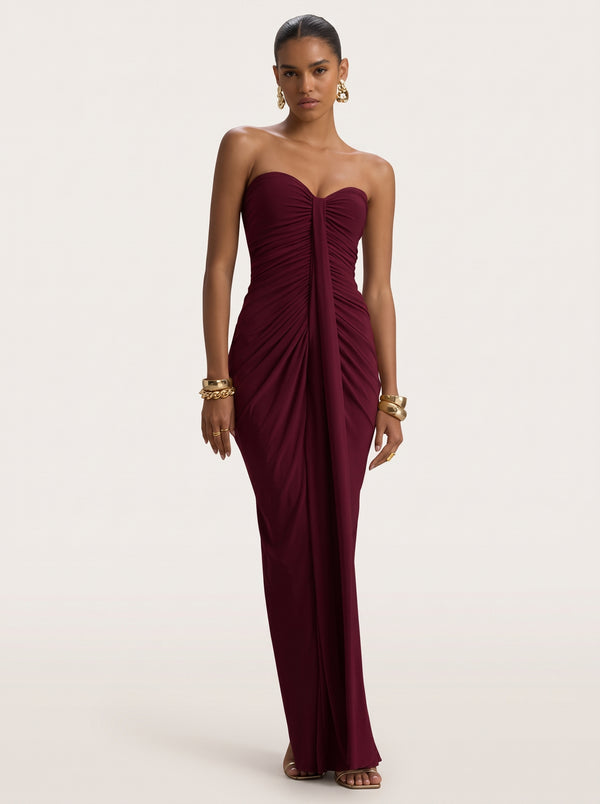 Strapless Ruched Drape Maxi Dress
