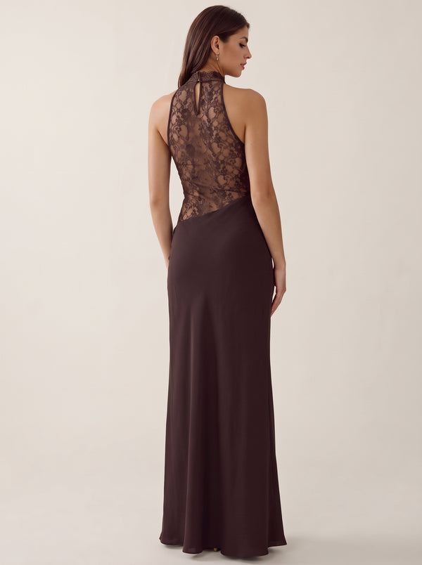 Lace Halter Slim Fit Maxi Dress