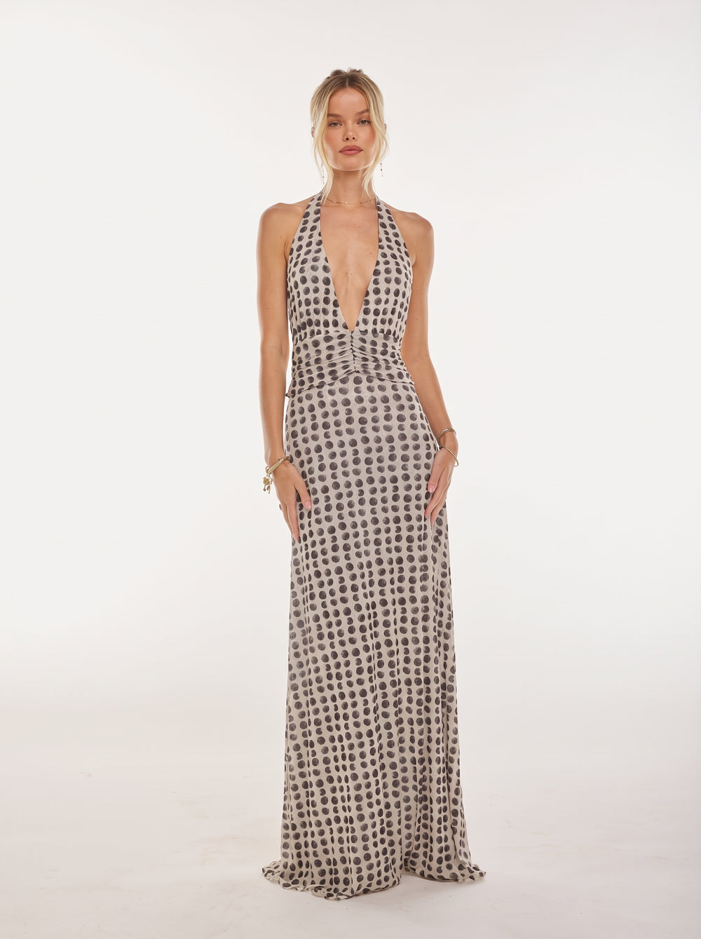 Polka Dot Halter Maxi Dress
