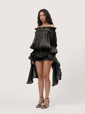 LimeLuxe Ruffle Black Mini Dress