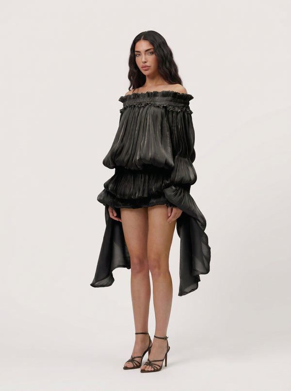 LimeLuxe Ruffle Black Mini Dress