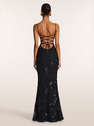 NoirFlora Corset Maxi Dress