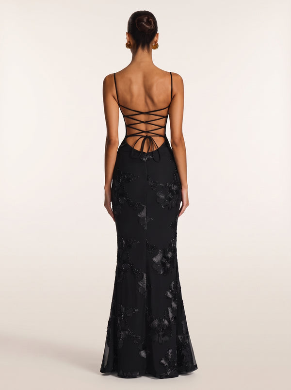 NoirFlora Corset Maxi Dress