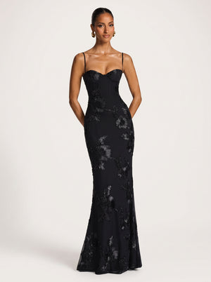 NoirFlora Corset Maxi Dress