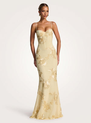 Gold Floral Corset Gown