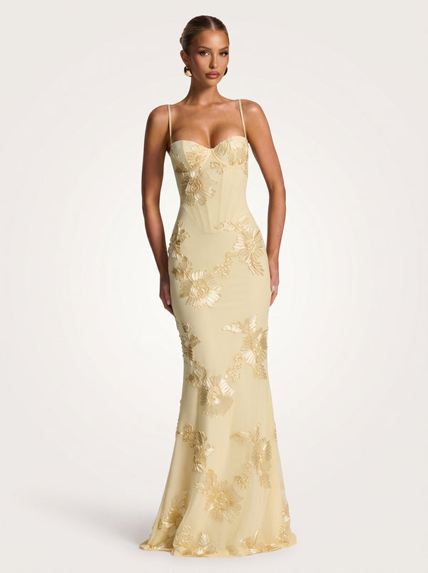 Gold Floral Corset Gown