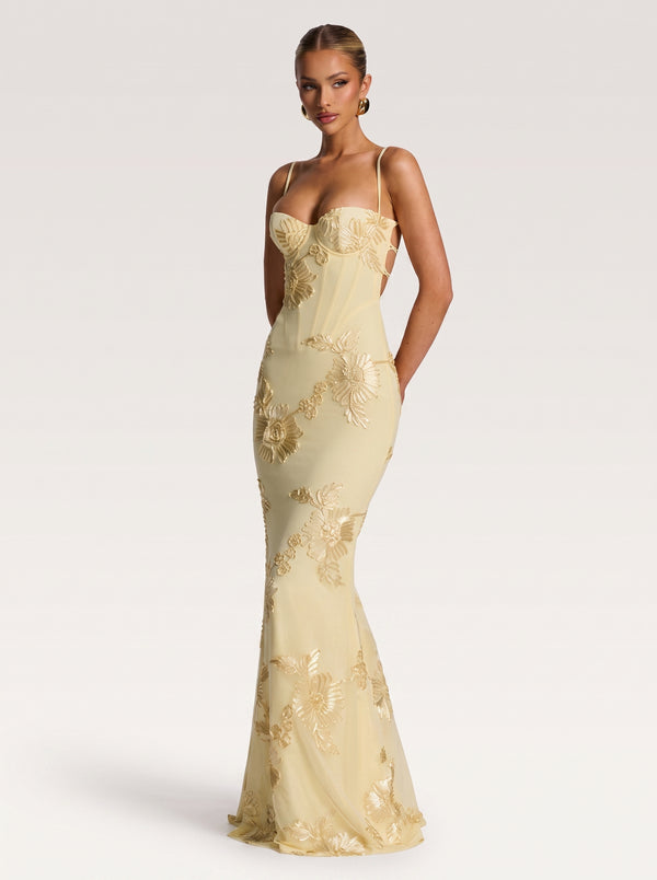 Gold Floral Corset Gown