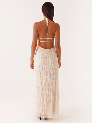 Fringe Halter Open-Back Maxi Dress