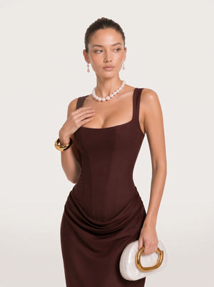 Square Neck Corset Waist Maxi Dress