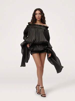 LimeLuxe Ruffle Black Mini Dress