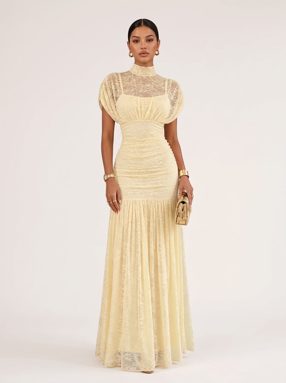 High Neck Lace Fishtail Dress