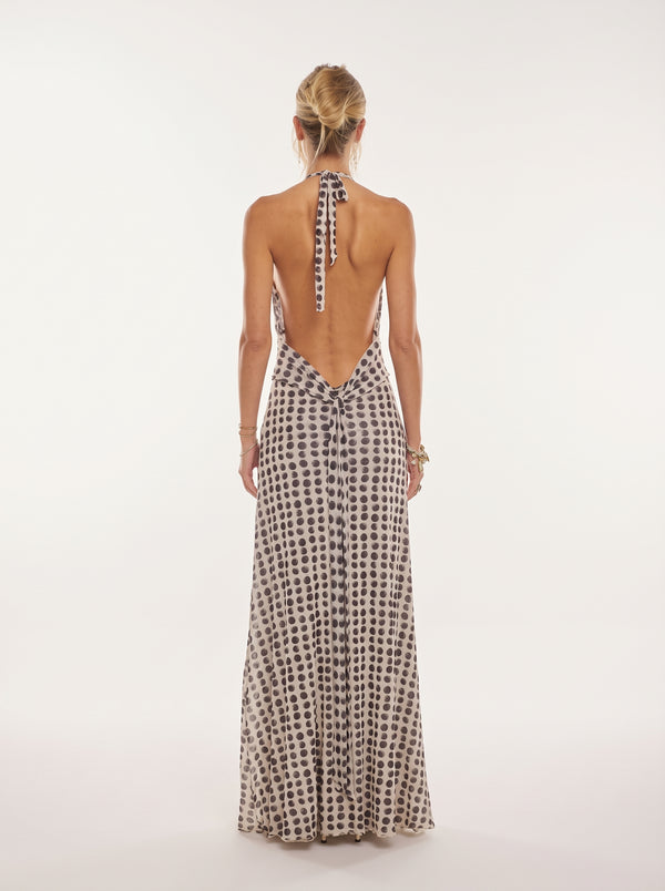 Robe Longue Dos Nu à Pois