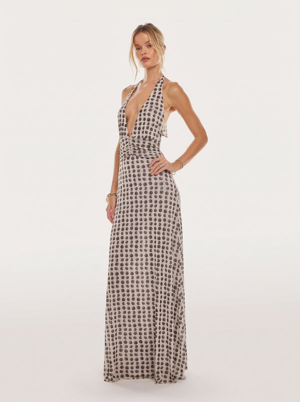 Robe Longue Dos Nu à Pois